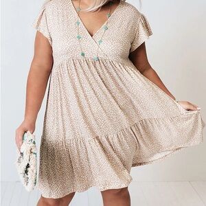 Gilli Tan Dalmatian spotted b neck dress